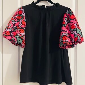 Floral Embroidered Black Top